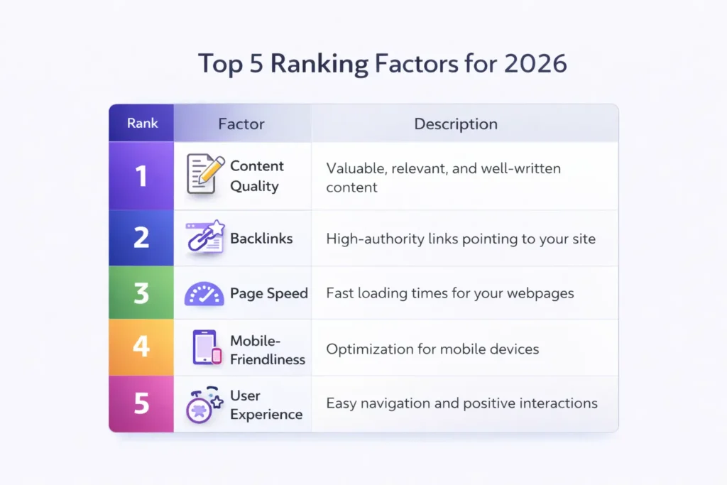 Google ranking factors 2026 — what matters most